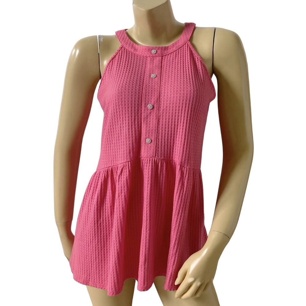 Ava James Peplum Tank Top Womens Medium Pink Thermal Sleeveless Stretch Knit